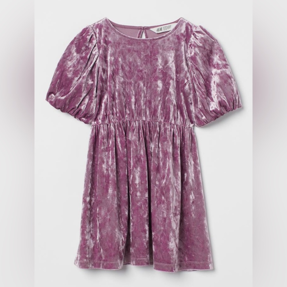 H&M Girls Velour Puff Sleeve Dress